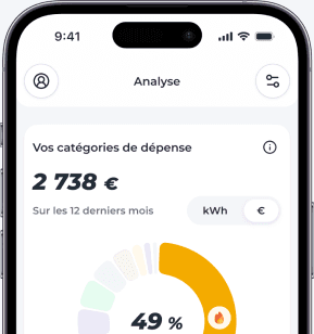 Aperçu de l'app montrant 49% d'économies sur la jauge
