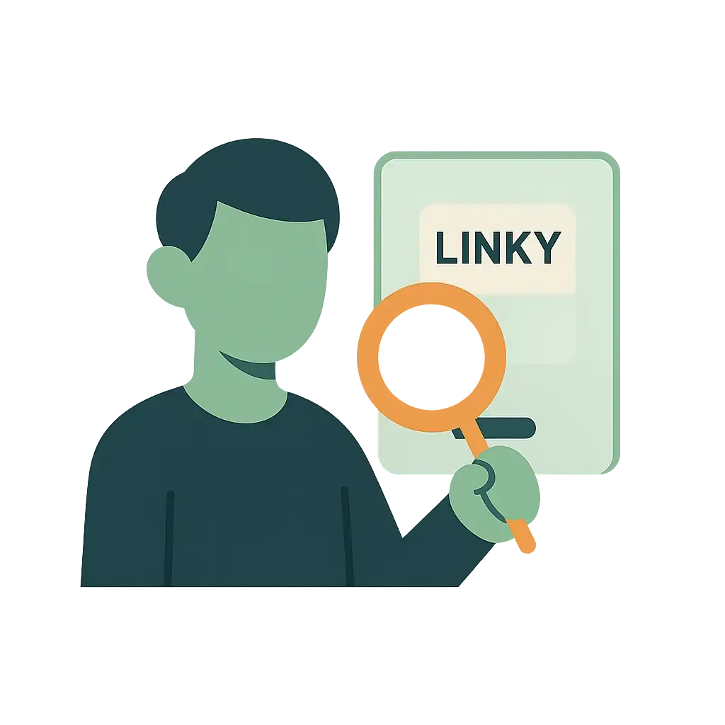 illustration d'un homme qui regarde à la loupe un compteur linky