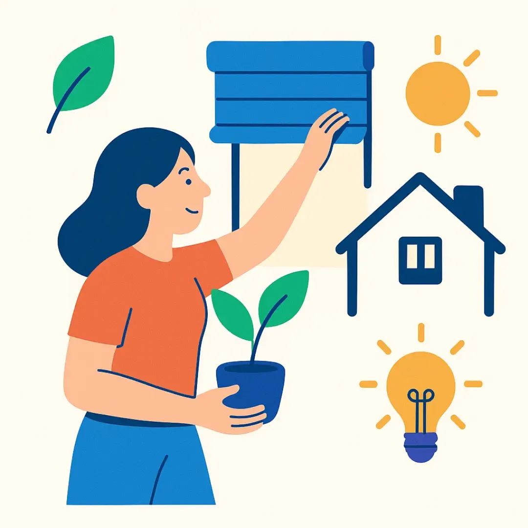 Personne fermant un store pour protéger sa maison du soleil.