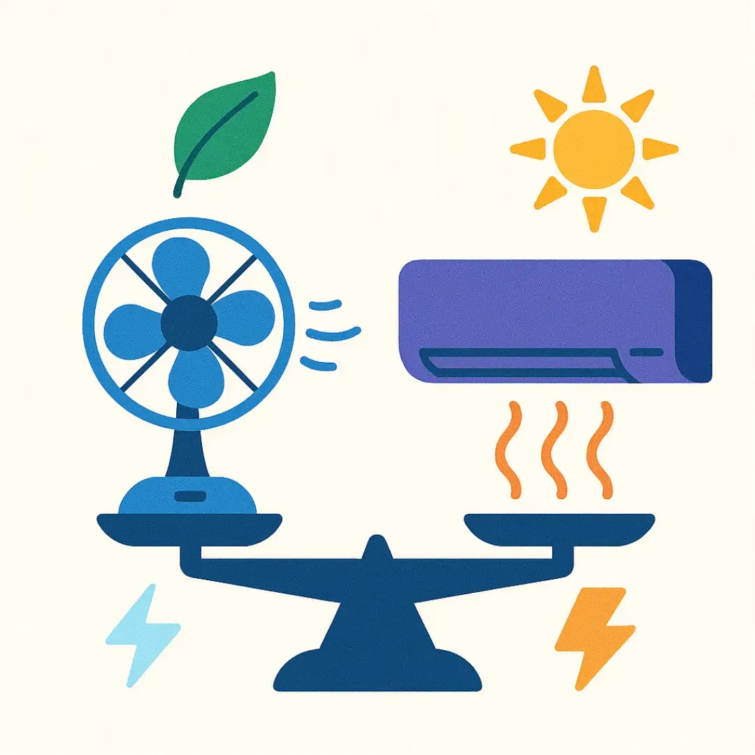 Balance comparant ventilateur et climatisation.