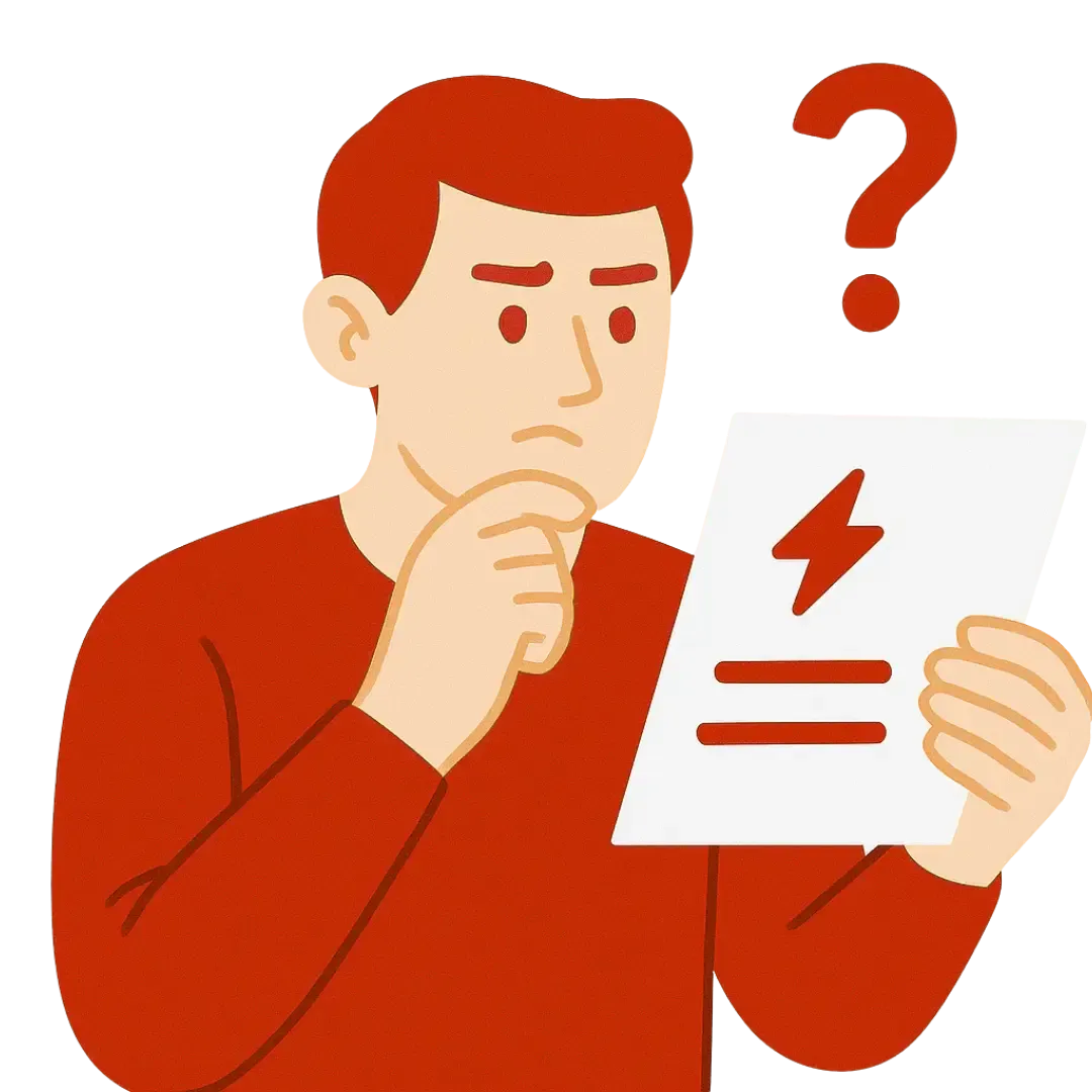 Illustration d'un homme qui lit sa facture d'énergie avec un "?" au dessus de lui